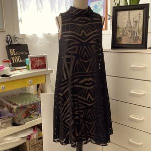 Vince Camuto elegant dress. Sheer top layer. Double nude layer underneath.